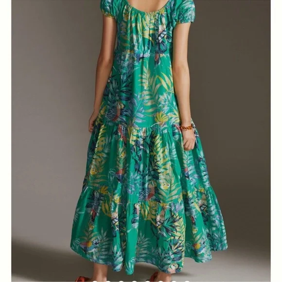 Anthropologie Maeve Tropical Green Tiered Maxi Dress Sz. S Dresses Anthropologie Maeve Tropical Green Tiered Maxi Dress Sz. S Dresses